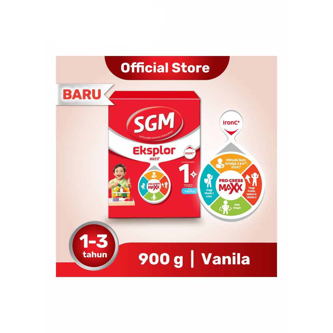SGM Vanilla Eksplor 1+ Pro-Gressmaxx Susu Pertumbuhan 1-3 Tahun 900G