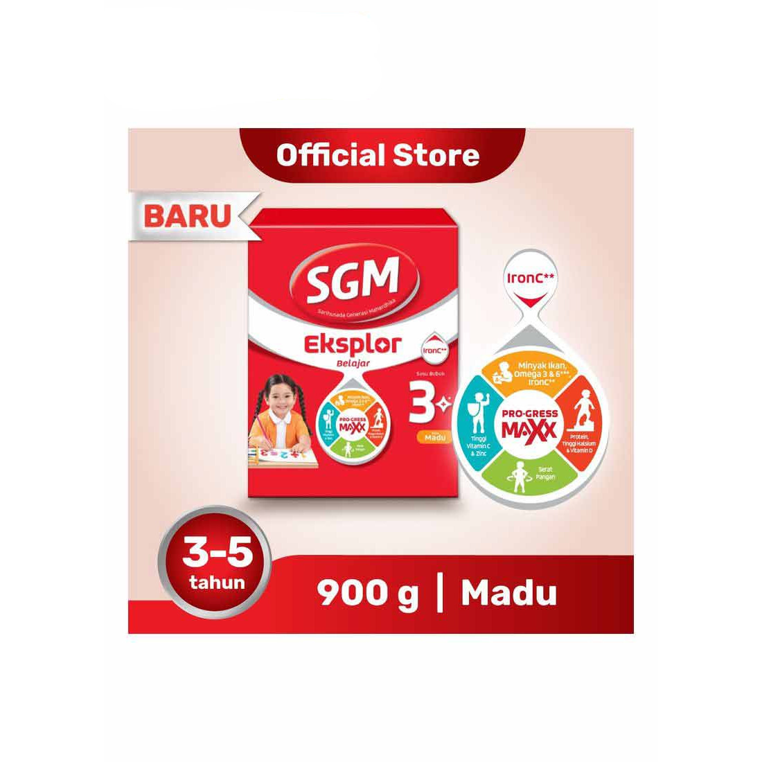 SGM Madu Eksplor 3+ Pro-Gressmaxx Susu Pertumbuhan (Belajar) 900G