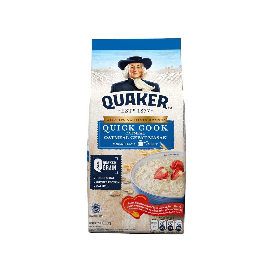 Quaker 800G Oatmeal Quick Cooking Biru